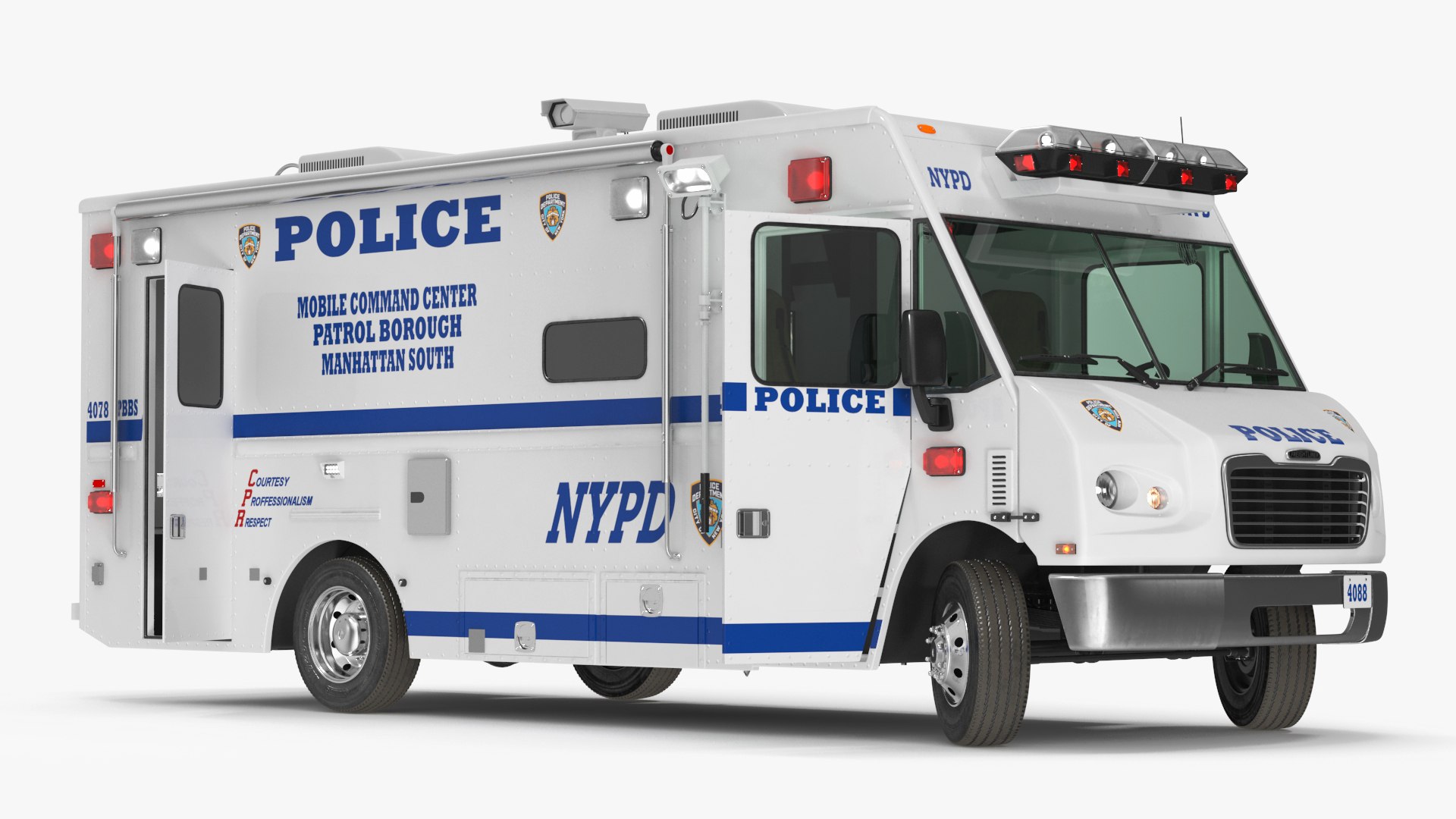 NYPD Mobile Command Center Lights On Rigged 3D model preview