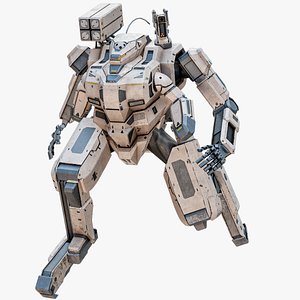 Rigged Sci-Fi Combat Mech Exoskeleton Suit - Desert Skin PBR 3D