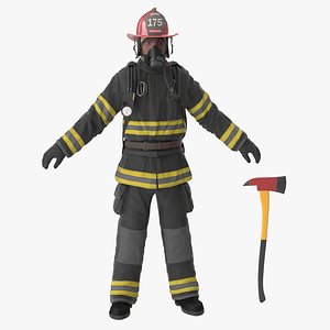 3d firefighter black suite clean model