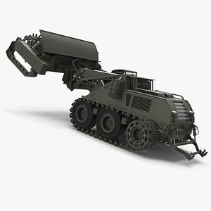 Unmanned Engineering Vehicle for Demining Operations Military Green Rigged for Cinema 4D