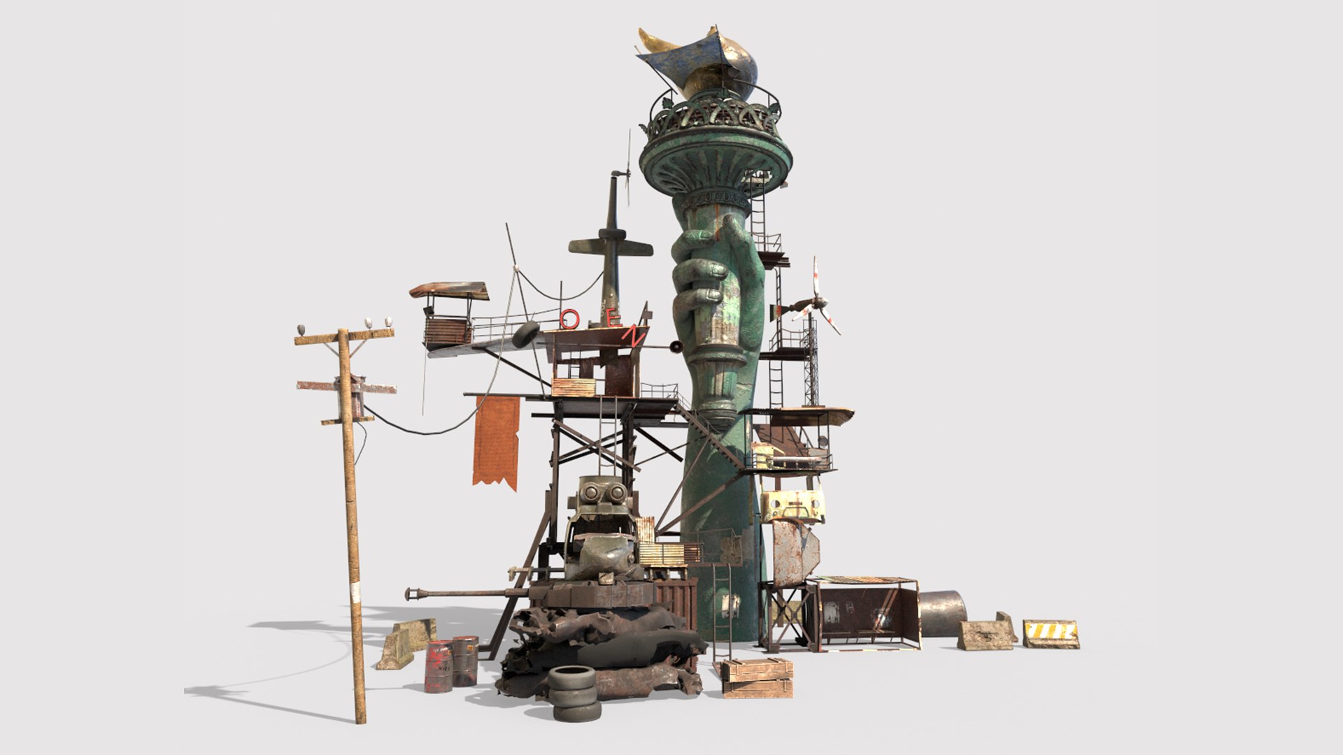 Post-Apocalyptic Base With Statue Of Libertys Hand Model - TurboSquid ...