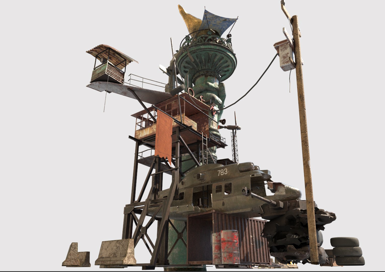 Post-Apocalyptic Base With Statue Of Libertys Hand Model - TurboSquid ...