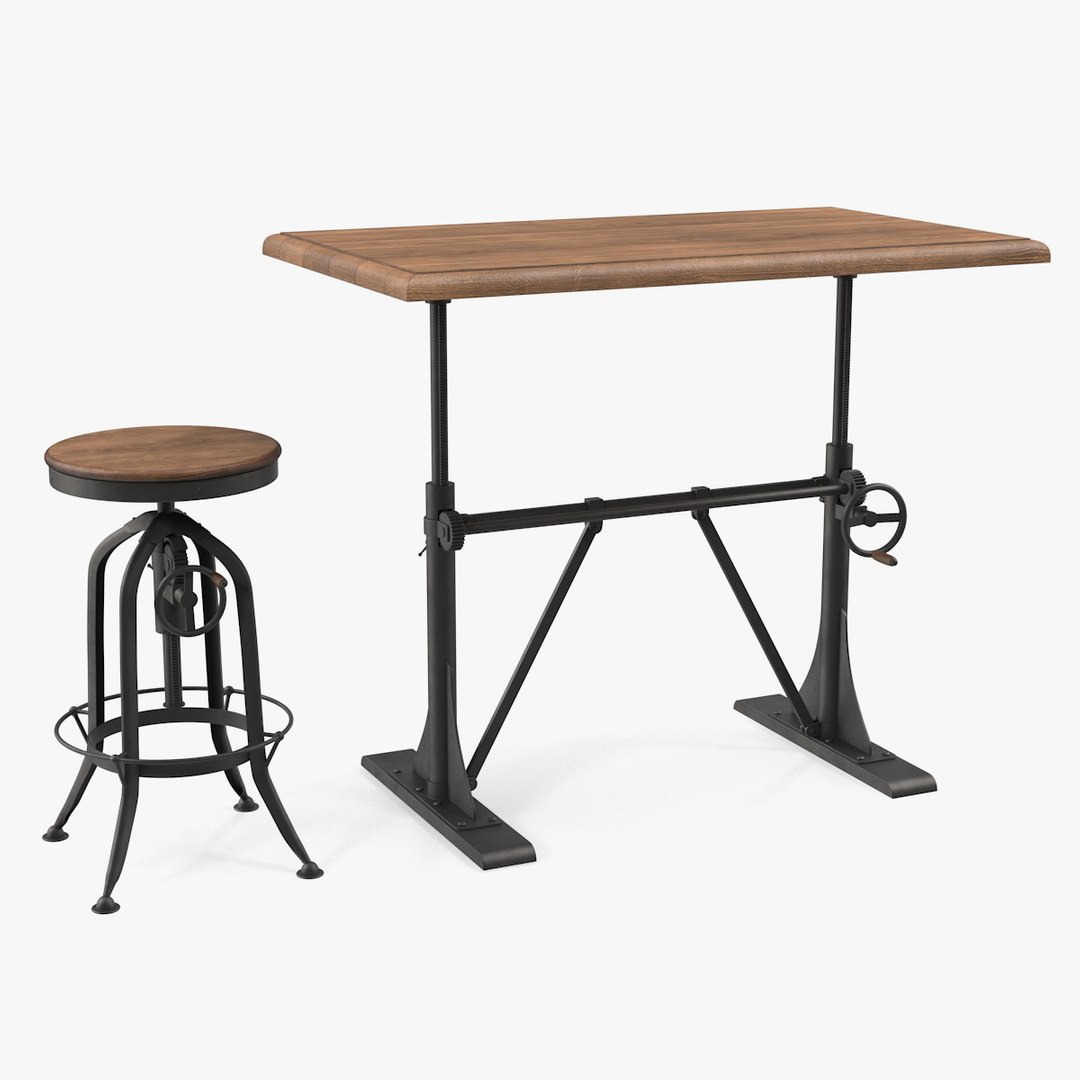 Pittsburgh Crank Standing Desk with Barstool 3D model preview