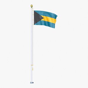 Bahamas Flag Stand Pole Animated Loop 3D model