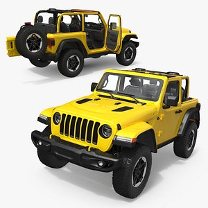 3D model Jeep Wrangler 4x4 Trail SUV Yellow Rigged for Cinema 4D