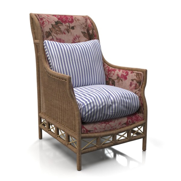 Gusto Canasta Wingback Blue Stripe PBR 3D model