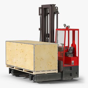 3D model Red Combilift ESL5080 Side Loader Forklift with Wooden Container