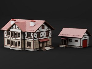 European Country House Villa Exterior PBR Game Ready 3D model