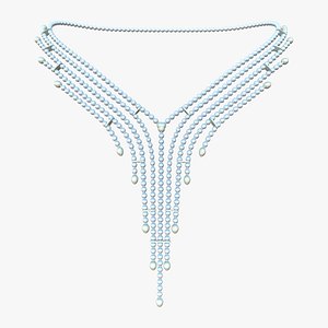Modern White Pearl Bids Necklace 3D