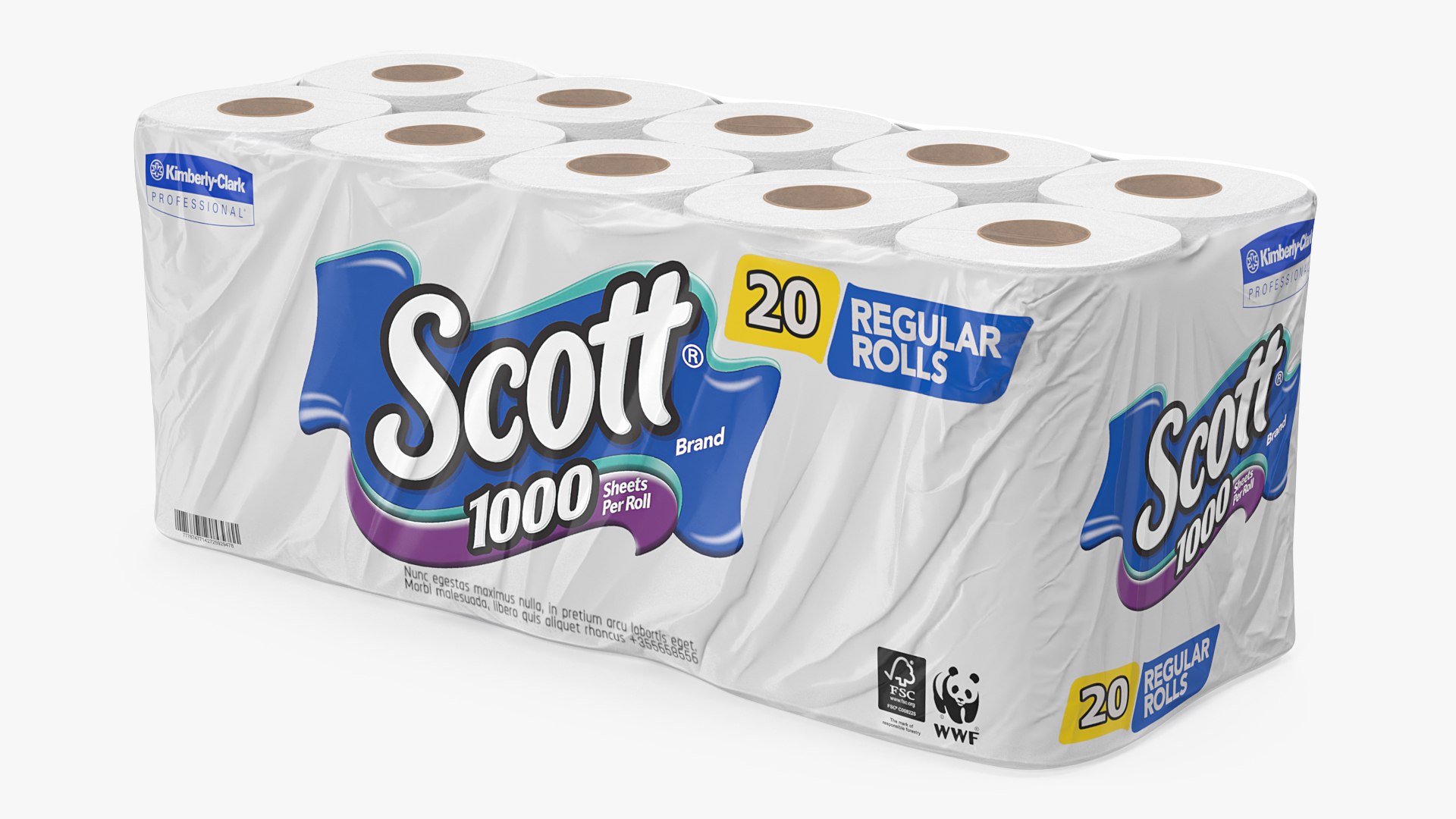 Scott Regular Roll Bath Tissue 20 Rolls 3D model preview