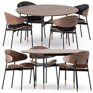 HARRI TABLE and LUZ CHAIR and LUZ LEATHER CHAIR