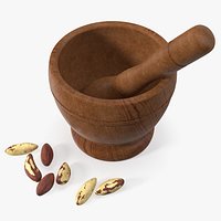 Mortar and Pestle Grinding Brazil Nuts