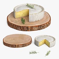 Round Brie Cheese with Rosemary on Rustic Board