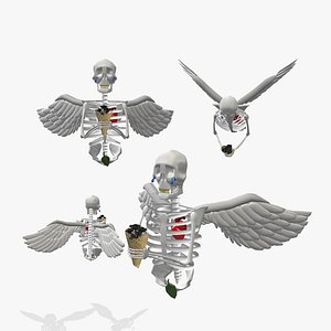 3D Cartoon crying skull angel with roses