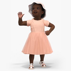 Little African Girl Light Skin in Summer Rigged for Cinema 4D