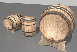 2 wooden barrels 3D model