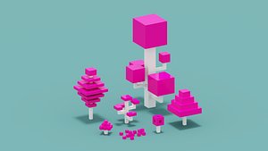 Isometric 3d Pink Tree Set