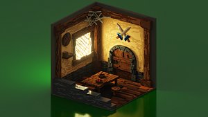 voxel isometric warriors room game asset render