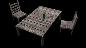 3D wooden chair table simple model