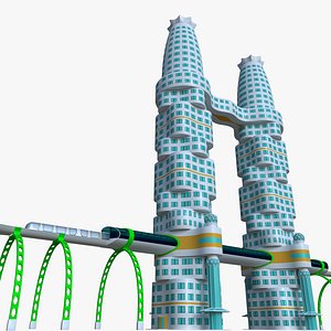 futuristic skyscraper metro station 3D model