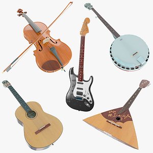 Stringed Musical Instruments 5 in 1 3D model