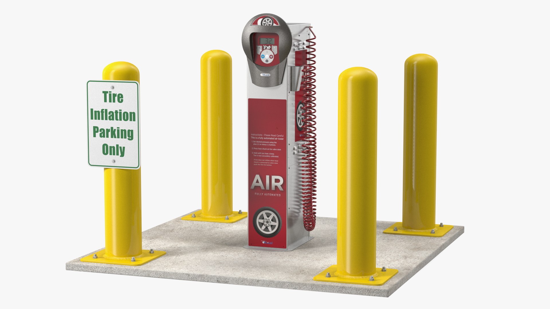 Self Service Tire Air Station Pillar Red 3D model preview