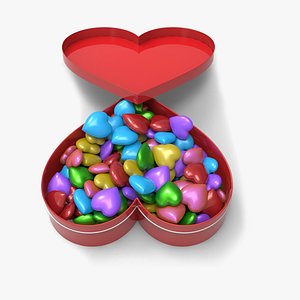 3D heart shaped box containing a lot of candy
