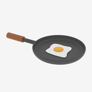Cartoon Frying Pan and Fried Egg 3D