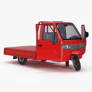 3D Asian Delivery Trike with Open Body Red Rigged model