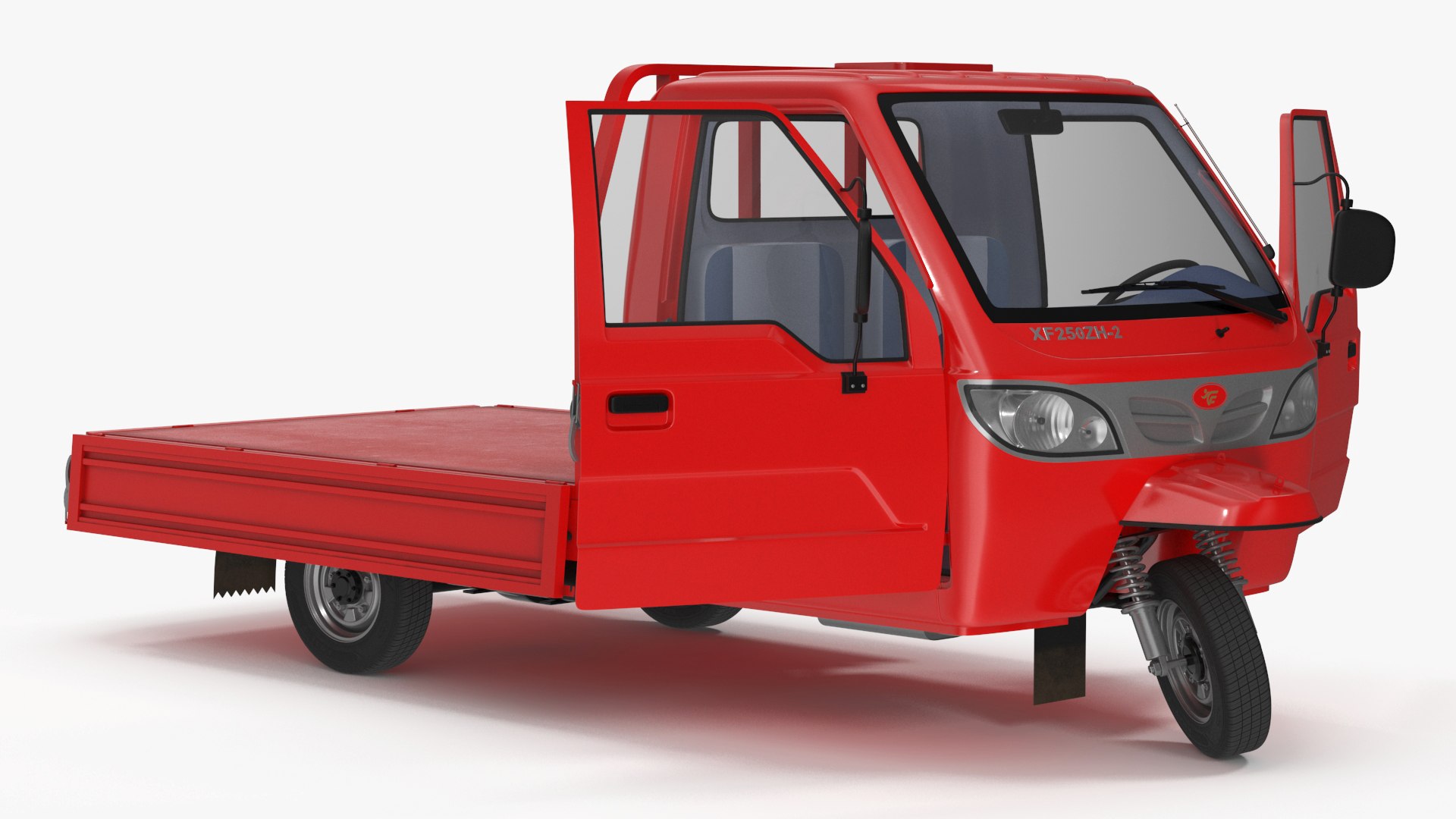 Asian Delivery Trike with Open Body Red Rigged 3D model preview