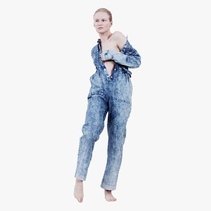 3D Woman Wearing Jeans Salopet 15 Remastered model