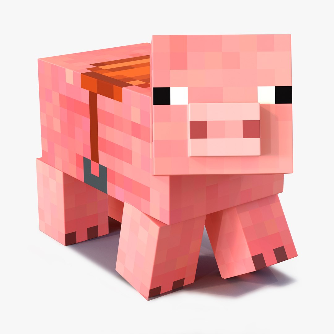 Minecraft Pig with Saddle Rigged 3D Model 3D model preview