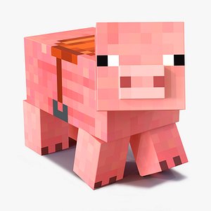 Minecraft Pig with Saddle Rigged 3D Model