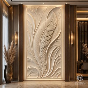 3D Modern Feather wall panel Decor Bas Relief Mural STL CNC 61 model