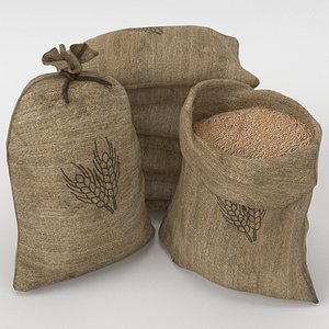 Food Sacks Grain Tied Open Stack able 3D Model