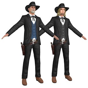 pack cowboy revolver hat 3D model