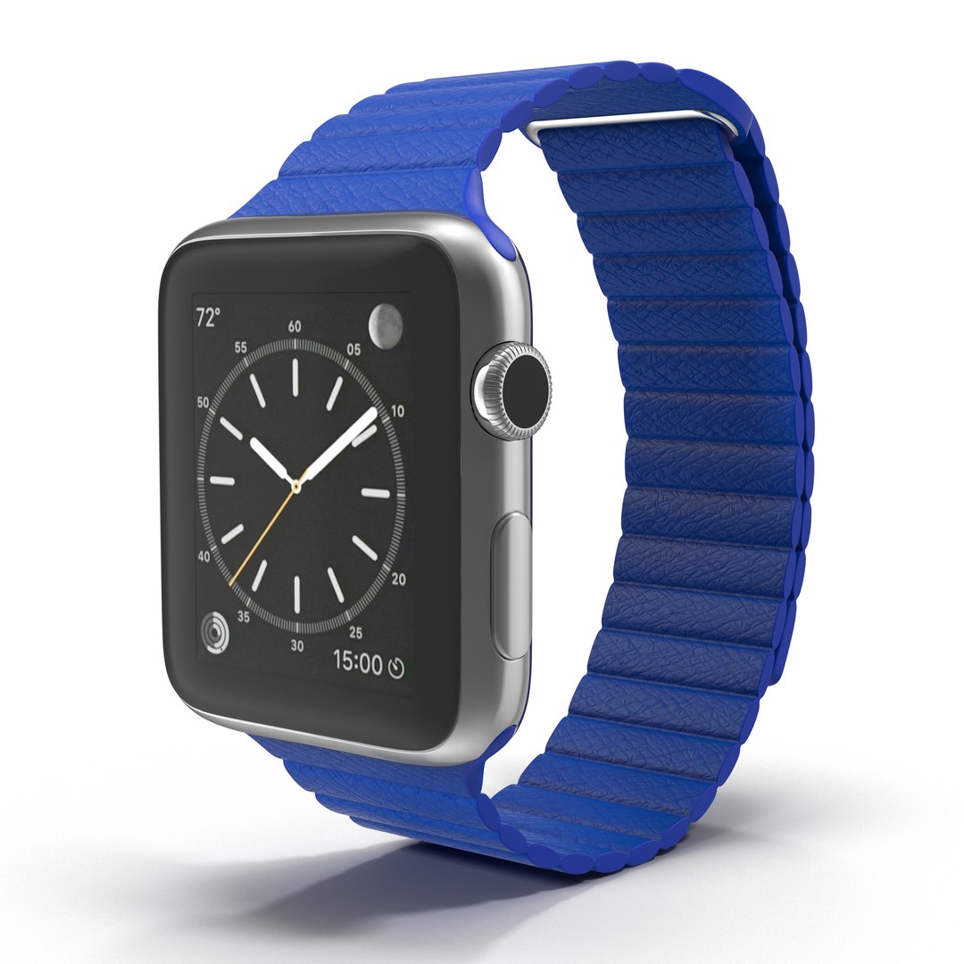 Apple Watch Blue Leather Magnetic Closure 2 3D Model preview