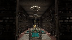 Magnificent Huge Gothic Library Cathedral-Like Interior Environment