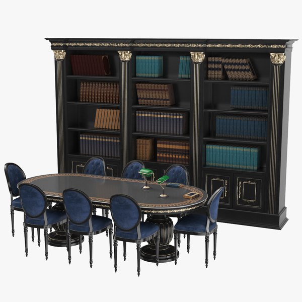 3D Library Book Case And Table