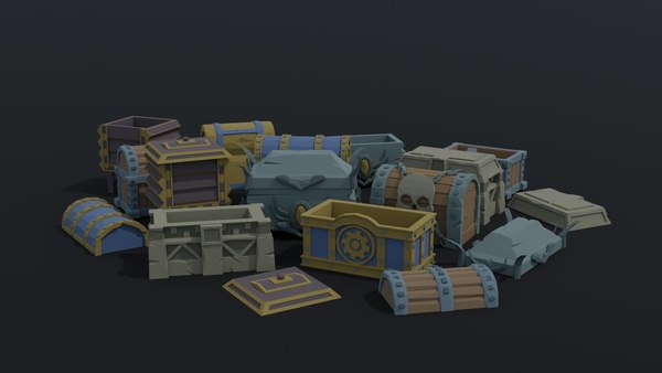 Low-poly cartoon fantasy chests kit 3D model