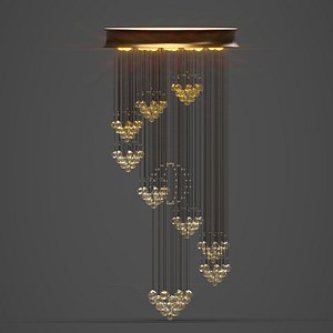 Golden Crystal Cascade Chandelier 3D