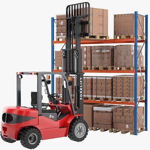 Forklift Loading Pallets 3D