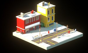 Low-poly town street