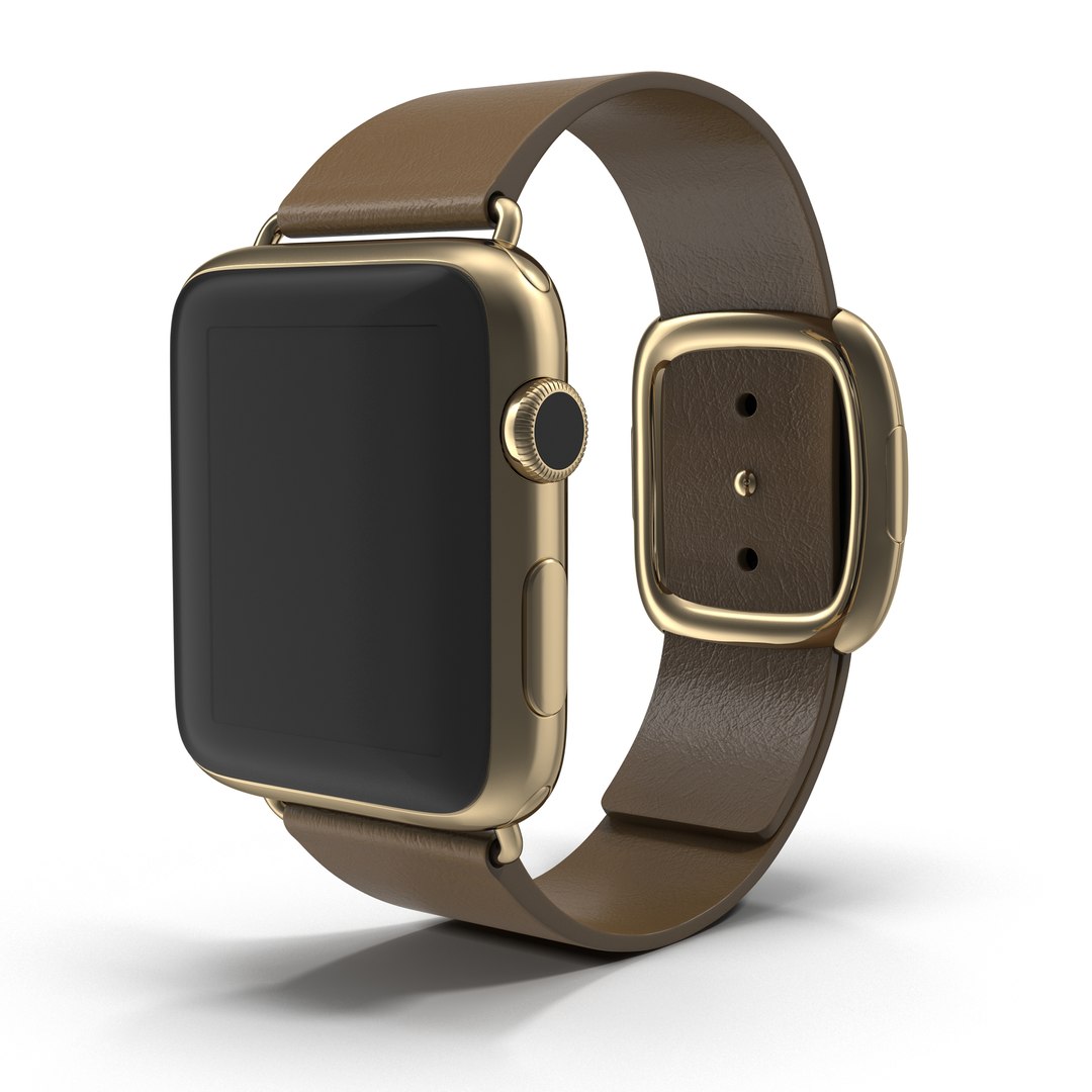Apple Watch Gold 42mm Soft Brown Leather 3D Model 3D model preview