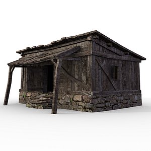 3D medieval wood shack