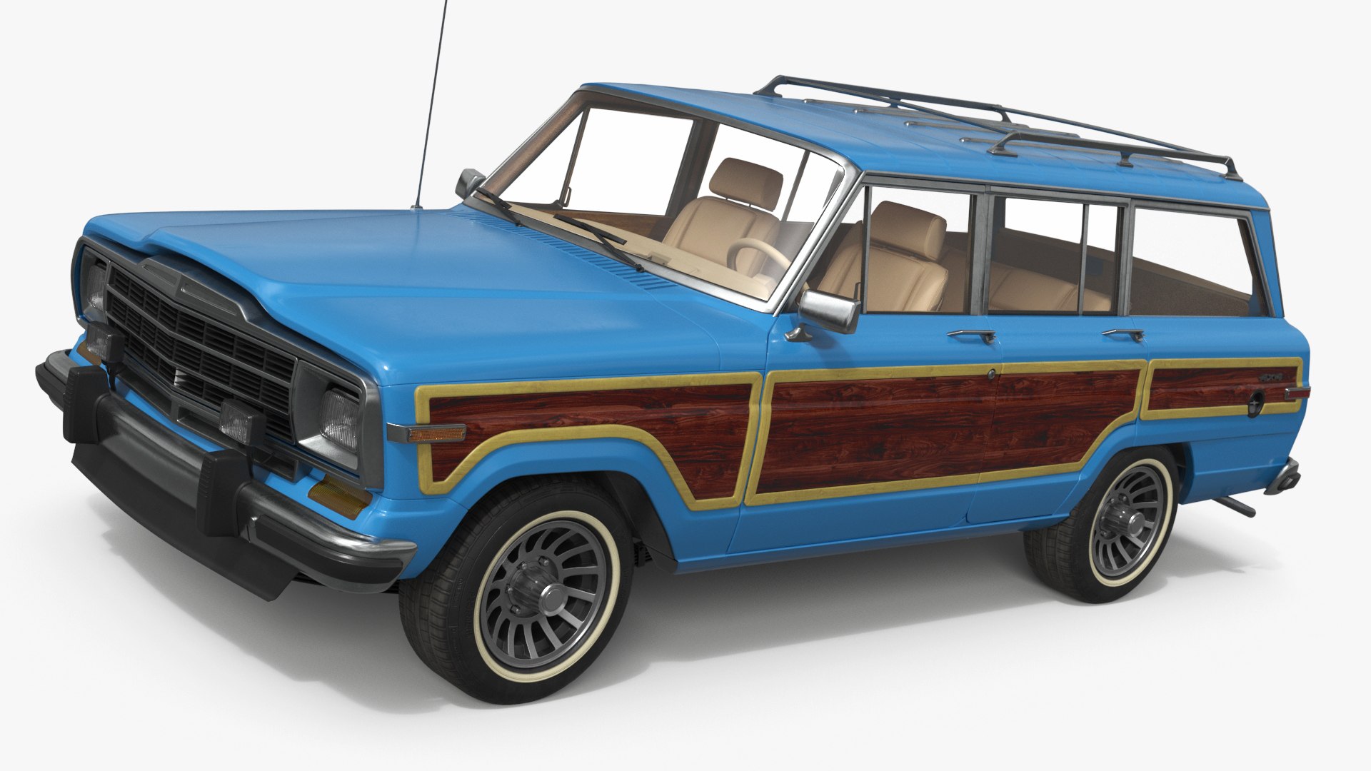 Vintage Family Station Wagon Blue Simplified 3D model preview