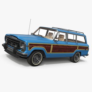 Vintage Family Station Wagon Blue Simplified