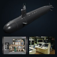 Virginia Class Submarine with Accessible Command Room Interior