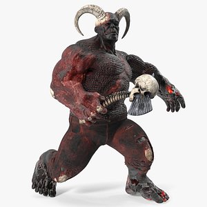 3D model Demon Character with Hellish Hatchet Rigged for Cinema 4D