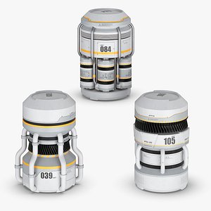3D Sci-Fi Triple Energy Reactor Capsule Set with Vent Grilles White